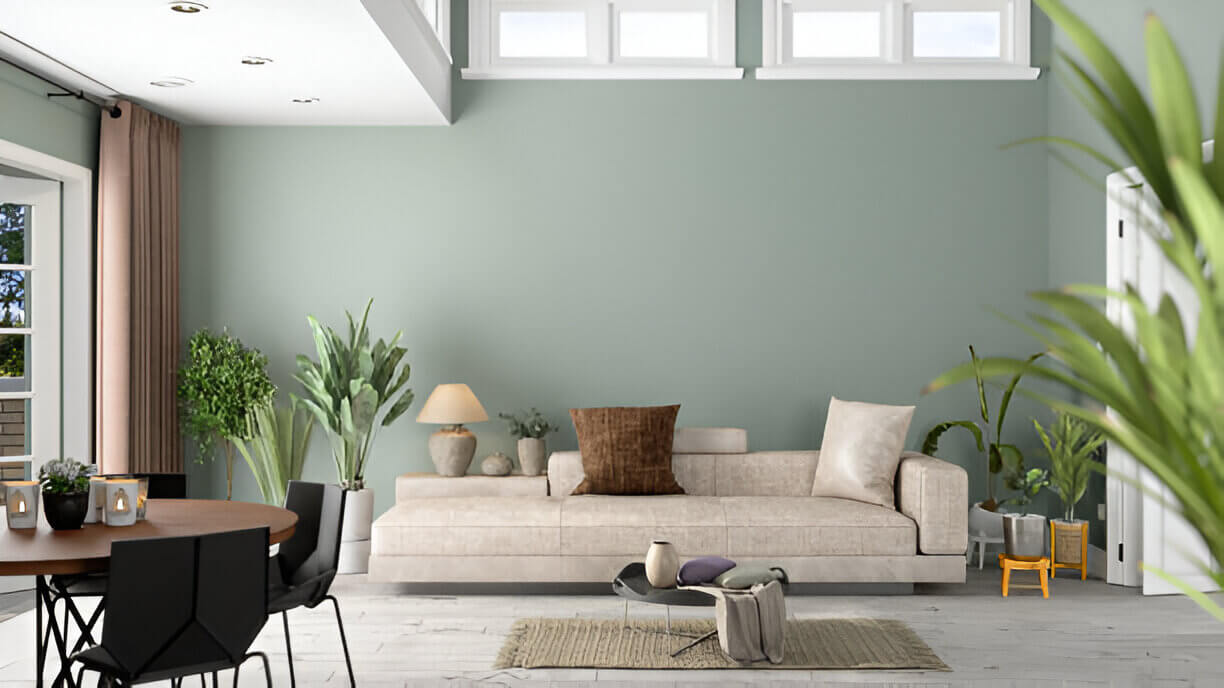 combinação de cores - sala de estar com verde e bege